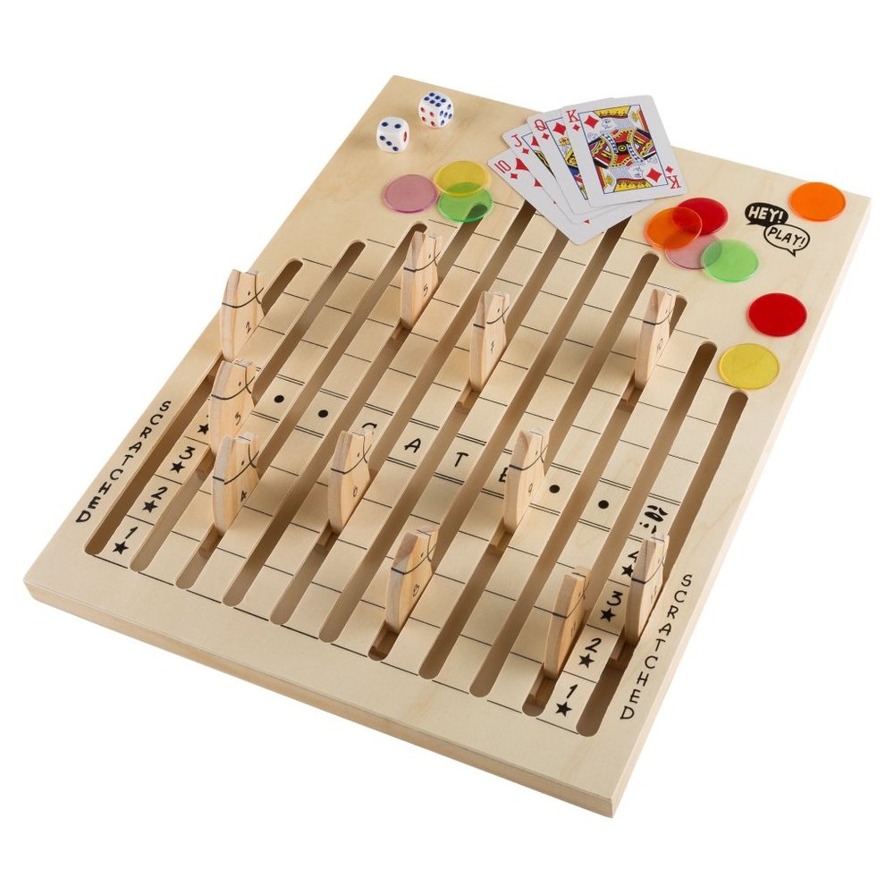 Wooden Horse Race Game with Dice, Cards and Chips by Hey! Play!